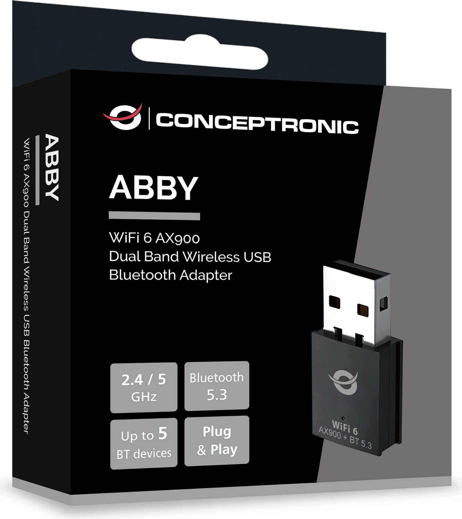 Adapter USB Conceptronic AX900, WiFi 6 Dualband + Bluetooth 5.3, i zi