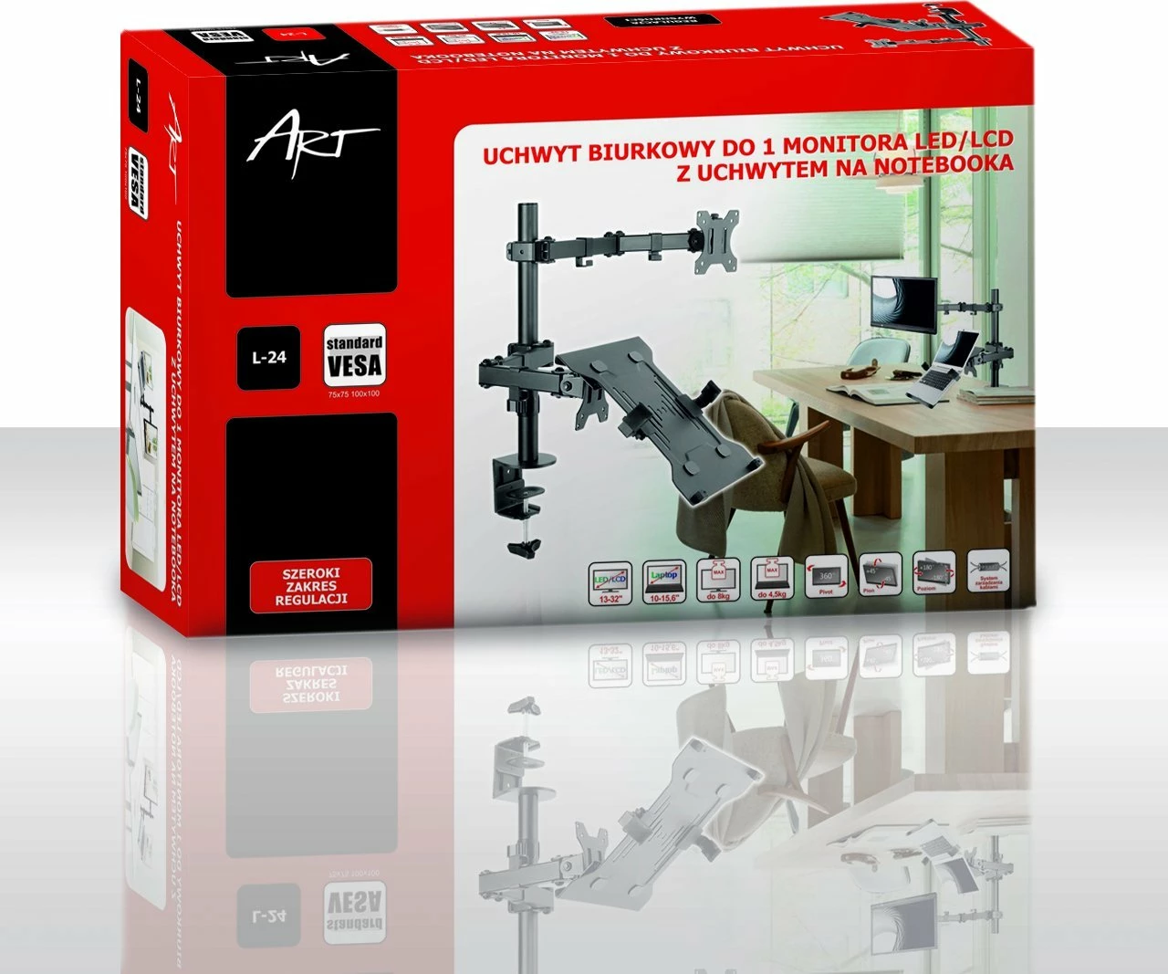 Mbajtës tavoline për monitor dhe laptop Art L-24 (RAMM L-24) 13-32\" VESA 75x75/100x100, i zi