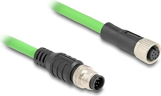 Kabllo M12 DeLOCK A-koduar 8-pin, mashkull në femër, 2 m, PUR/TPU, e gjelbër
