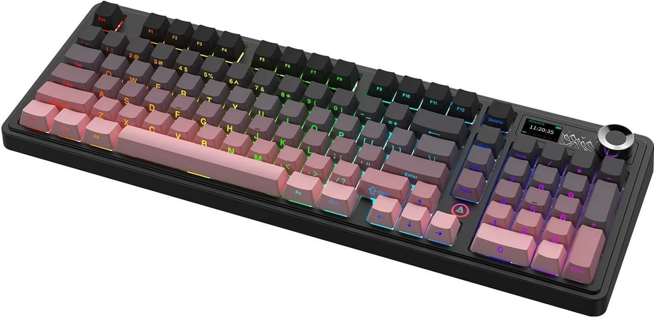 Tastierë mekanike Ajazz AK980 V2, wireless, RGB, Hot-Swap, me ekran, rozë