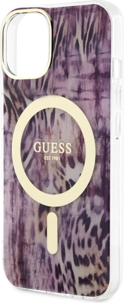 Mbështjellës Guess Leopard MagSafe për iPhone 14, Rozë
