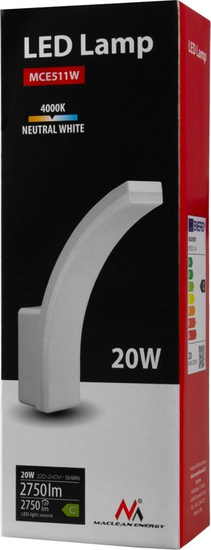 Lampë LED Maclean MCE511 W 20W IP65 4000K 2750lm, e bardhë