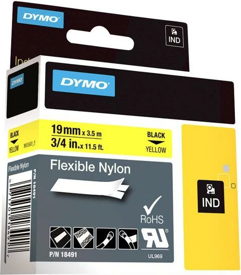 shirit etiketues, Dymo, 18491 (S0718090), i zi mbi të verdhë