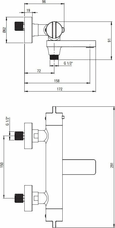 Rubinet vaska termostatik Deante, montim 2-vrima, një-dorezë, i zi mat