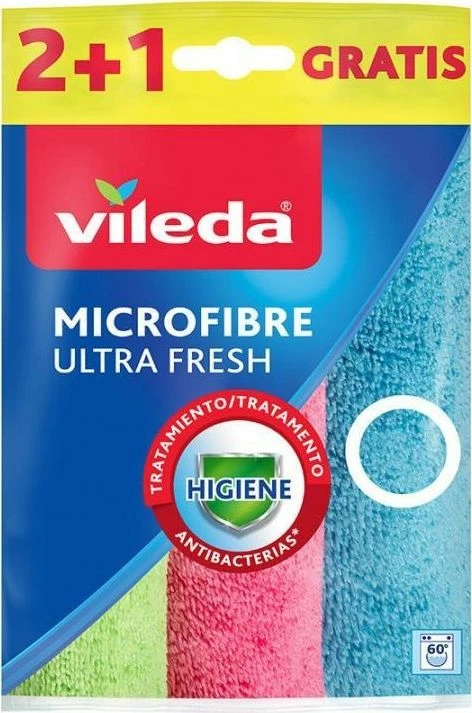 Bezë mikrofibre Vileda Ultra Fresh 3 copë (2+1 gratis), blu/rozë/jeshile