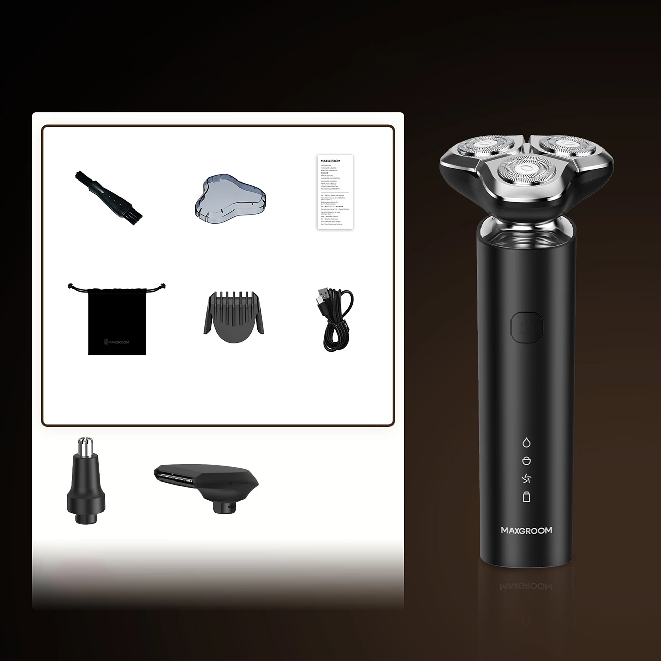 Makinë rroje MAXGROOM M-8012 3-në-1, 600 mAh, IPX7, USB-C, set me aksesorë, e zezë
