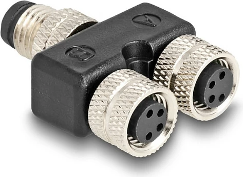 Splitter kabllo DeLOCK M8 Y, A-coded 4-pin, 1x mashkull në 2x femra, i zi