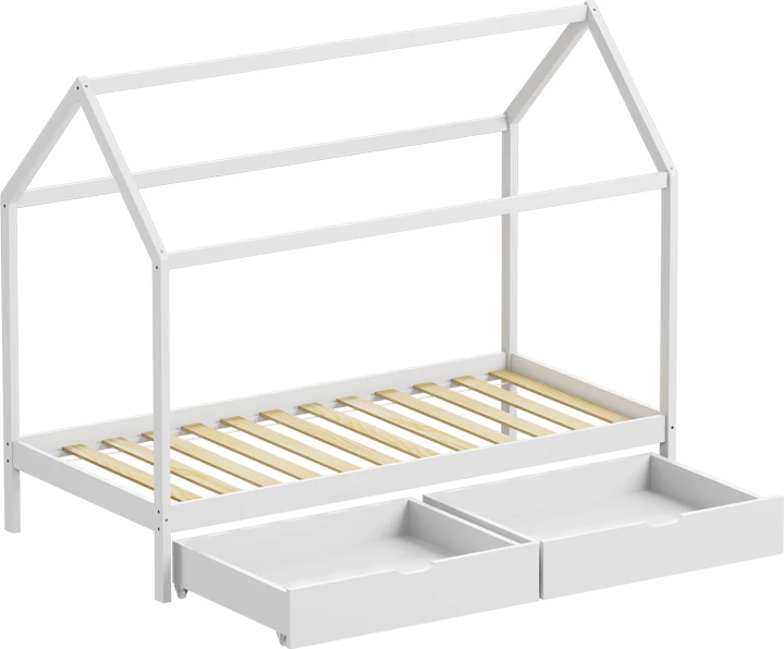 Krevat fëmijësh Montessori Mellin me 2 sirtarë dru pishe ngjyrë e bardhë 90x190cm