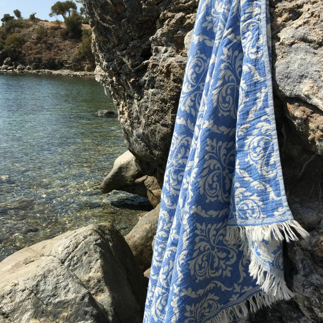 Peshqir plazhi Fouta, Mijolnir, Barok, ngjyrë kaltër, 90x170cm