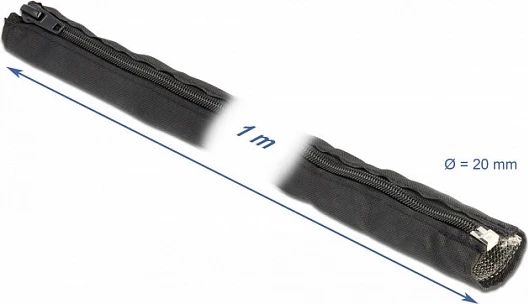 Mbështjellës kabllosh DeLOCK EMI Shielding, 1 m, Ø 20 mm, me zinxhir, rezistent ndaj nxehtësisë, i zi