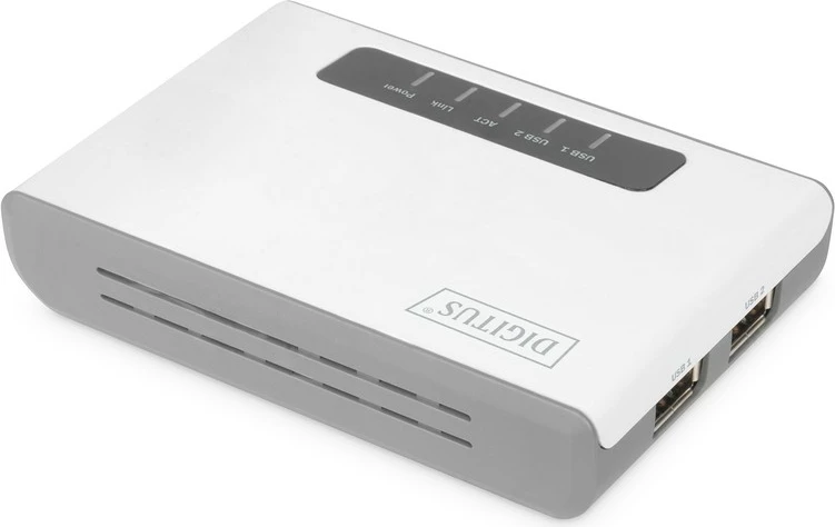 Server rrjeti wireless Digitus DN-13024, 2 porta USB 2.0, 300 Mbps, Gri/Bardhë