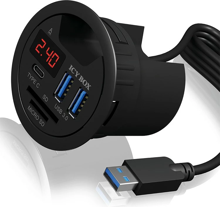 USB hub ICY BOX IB-HUB1404, 2 porta USB 3.0, Type-C, lexues kartelash, e zezë