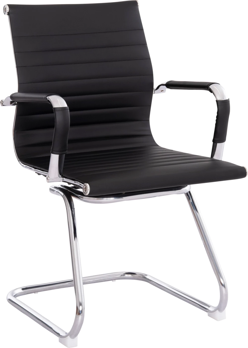 Karrige për konferencë BOSS FH1023.31 me krahë, ngjyrë e zezë PU, këmbë metalike kromi, 54x56x87H cm, set prej 2 copë