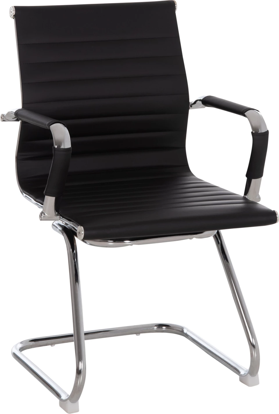 Karrige për konferencë BOSS FH1023.31 me krahë, ngjyrë e zezë PU, këmbë metalike kromi, 54x56x87H cm, set prej 2 copë