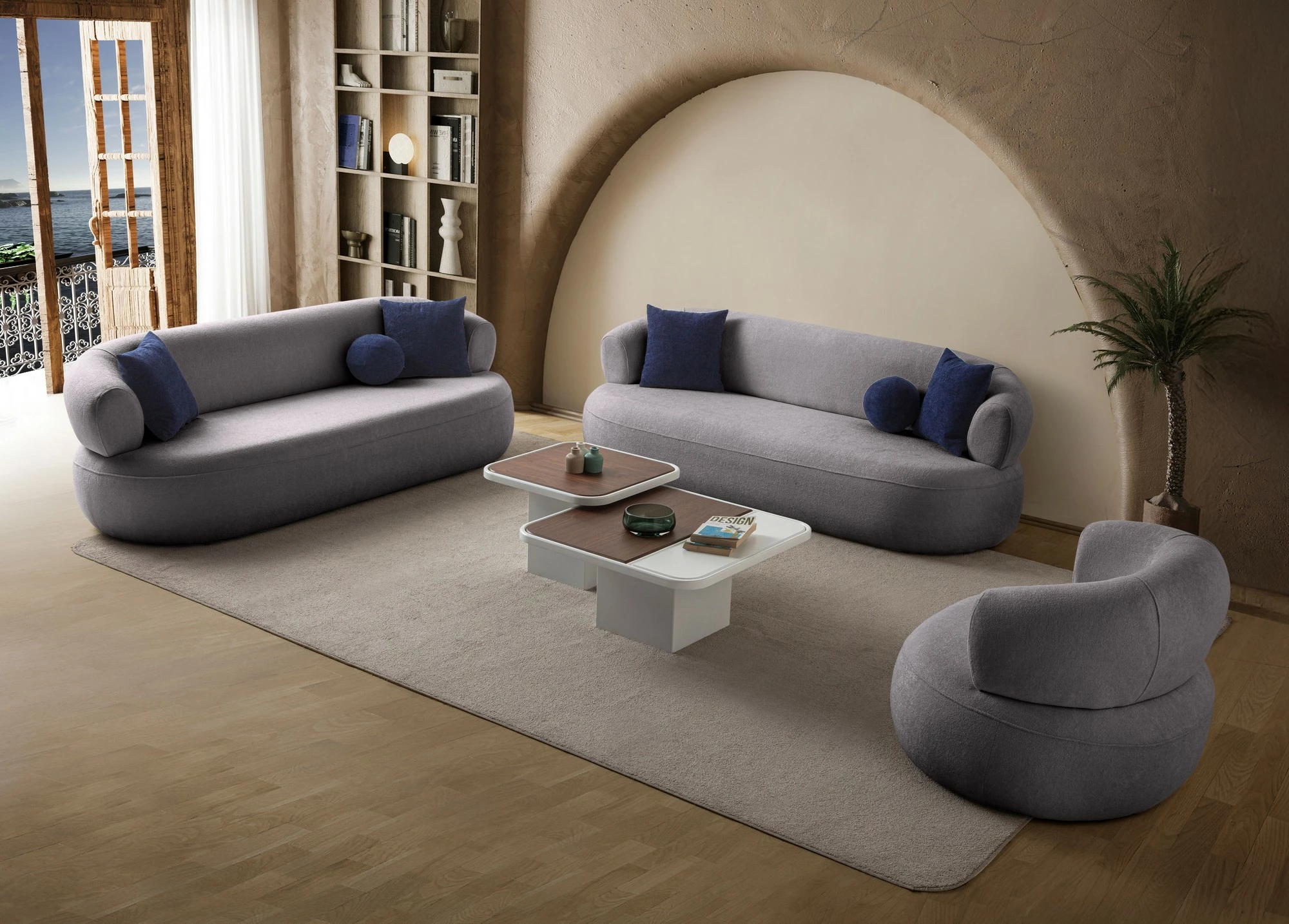 Divan treshe Atelier del Sofa, Roma, ngjyrë gri e errët