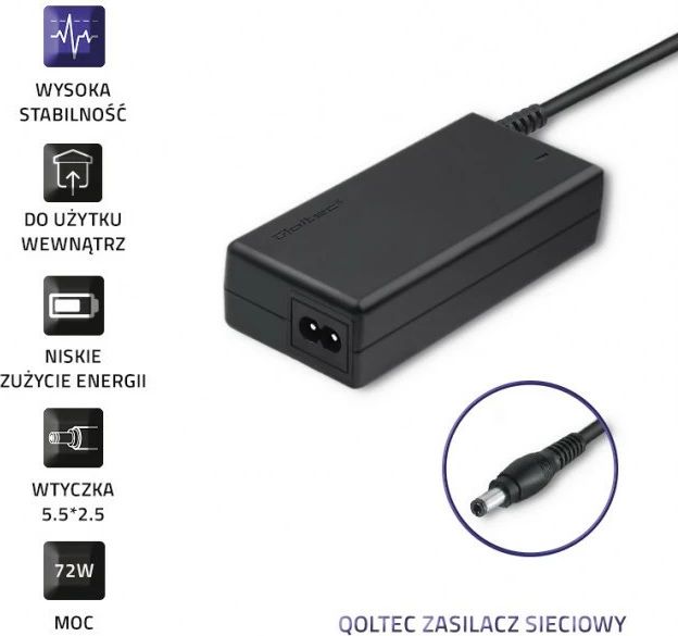 Furnizues energjie Qoltec 51107.72W, 12V, 6A, 5.5*2.5 mm, i zi