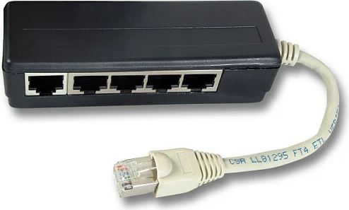 Adapter ISDN EFB Elektronik 5-fish, RJ45 mashkull në 5x RJ45 femër, i terminum, i zi