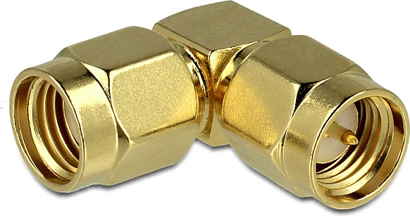 Adapter RF DeLOCK 88826, RP-SMA mashkull në SMA mashkull, 90°, 50 Ohm, i artë