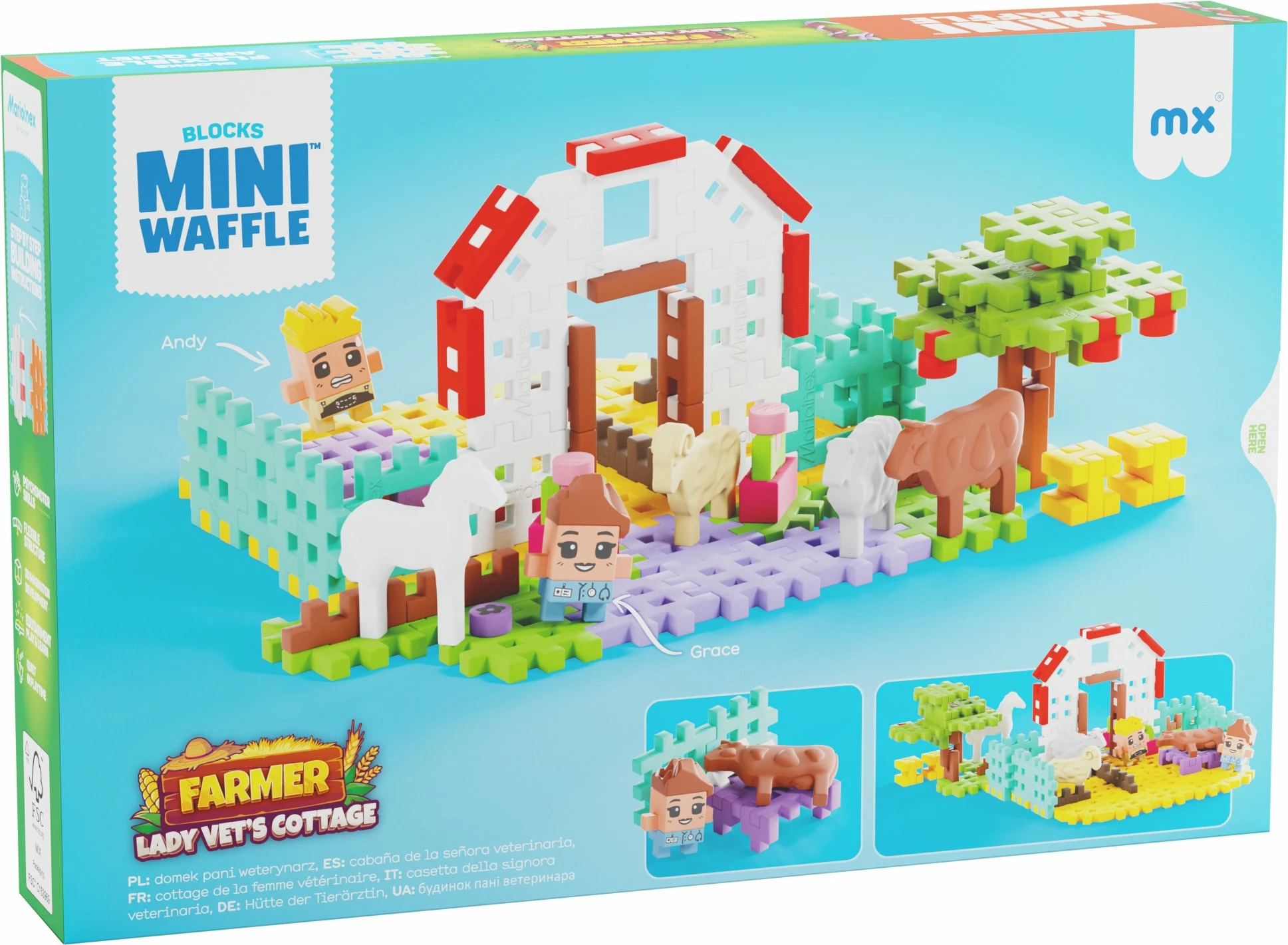 Blloqe ndërtimi Marioinex Mini Waffle Farmer Lady Vet's Cottage 110 copë