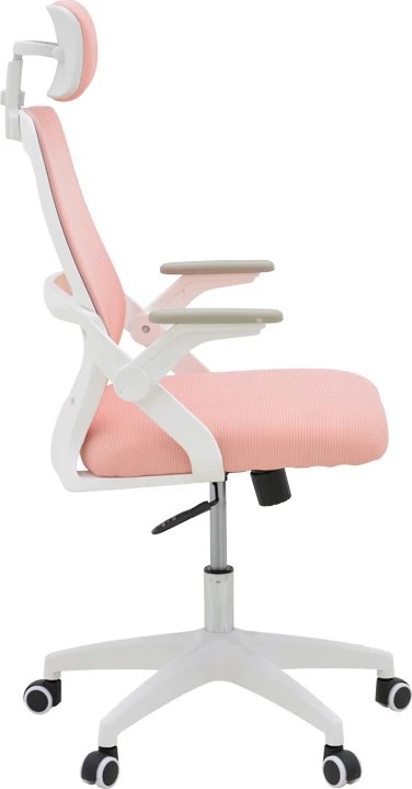 Karrige zyre Peja, material rrjetë, ngjyrë rozë, kornizë e bardhë, 58x60x107-117cm