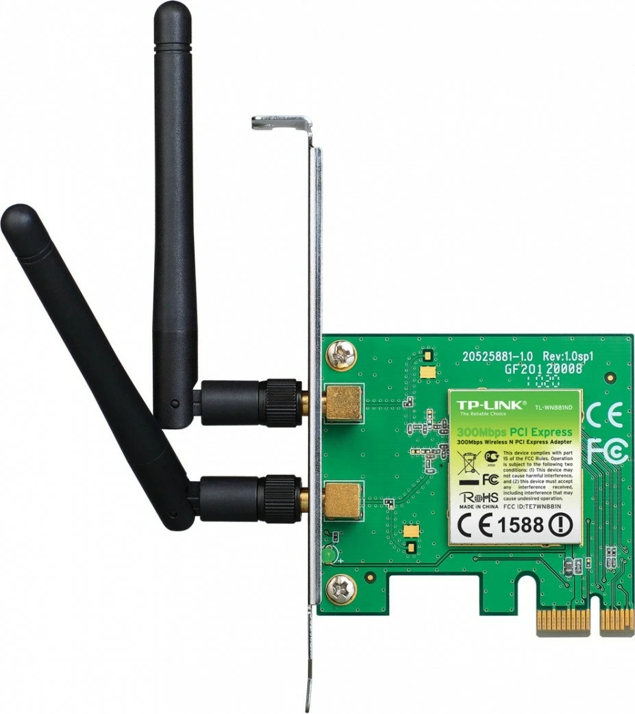 Kartelë WiFi TP-LINK TL-WN881ND, PCI Express, 300 Mbps, 2 antena, Jeshile
