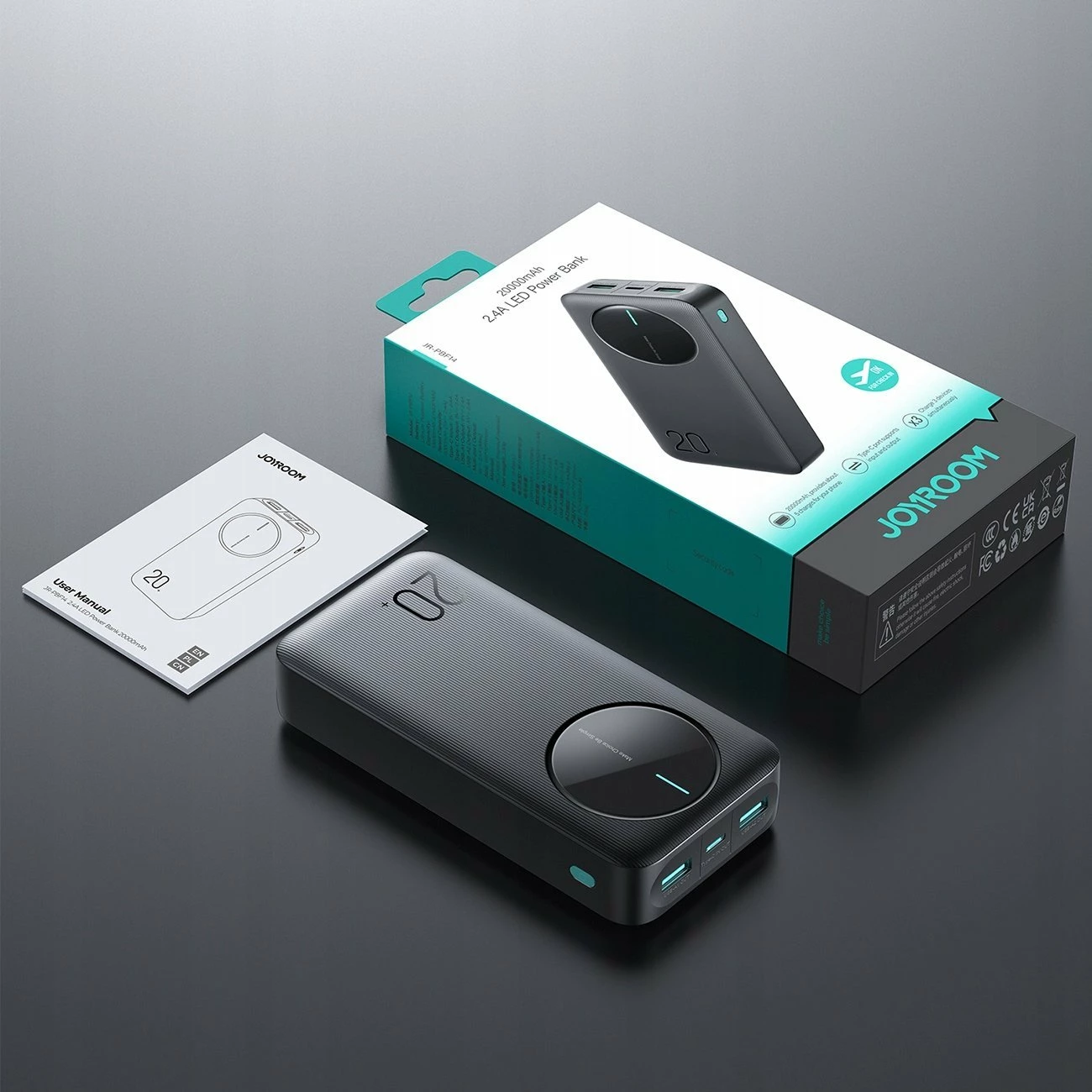 Powerbank Joyroom JR-PBF14 20000mAh, 2x USB-A + 1x USB-C, me display LED, i zi