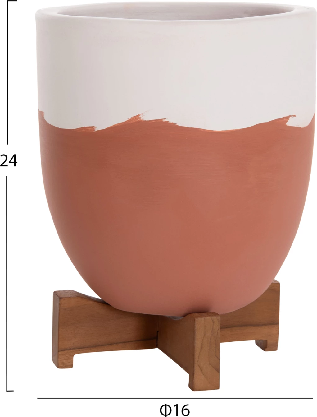 Set dy vazo për brenda, terrakotë, ngjyrë e bardhë & terrakotë, me bazë druri teak, SEON FH4686.08