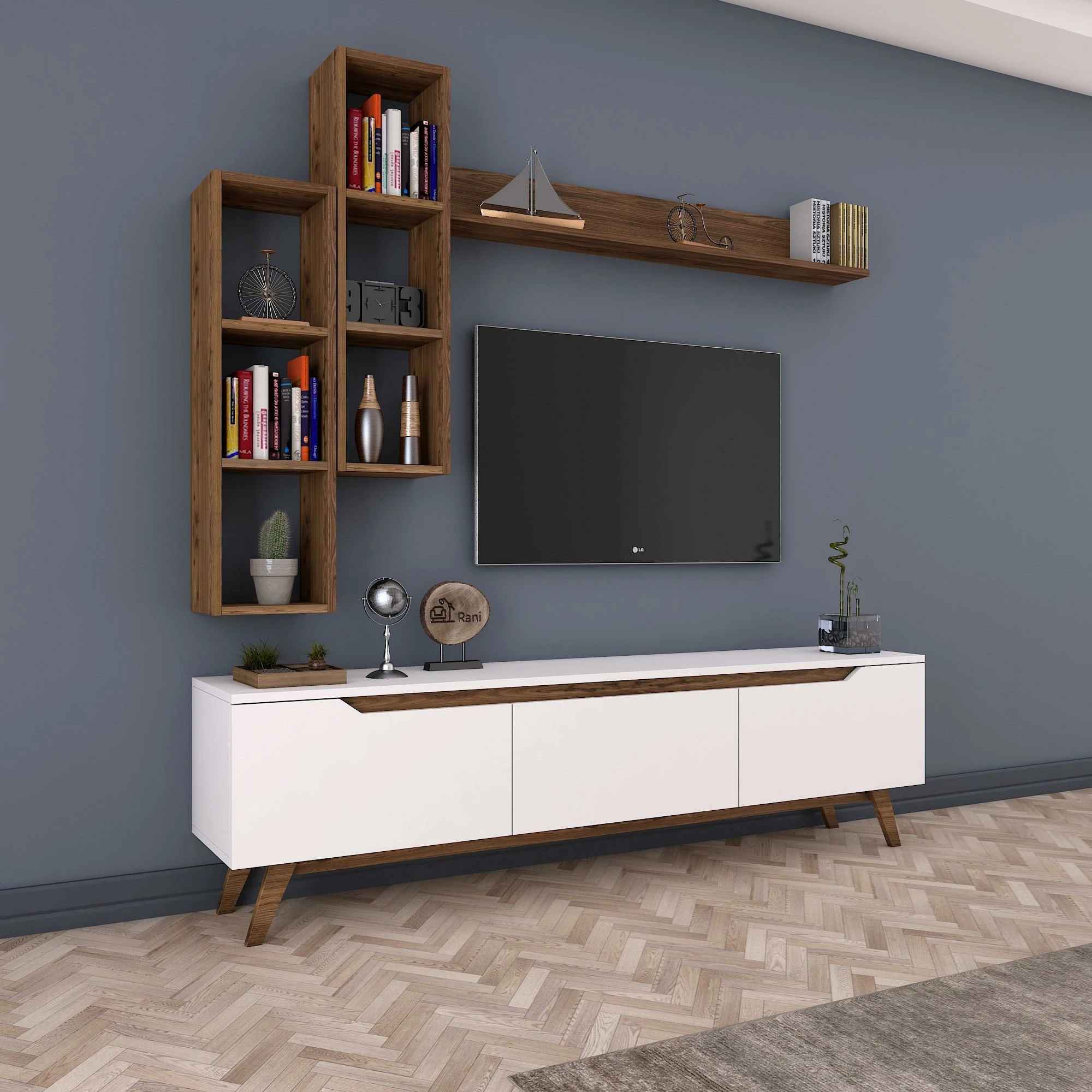 Komodë TV Hanah Home, M16 - 804, ngjyrë e bardhë dhe arre