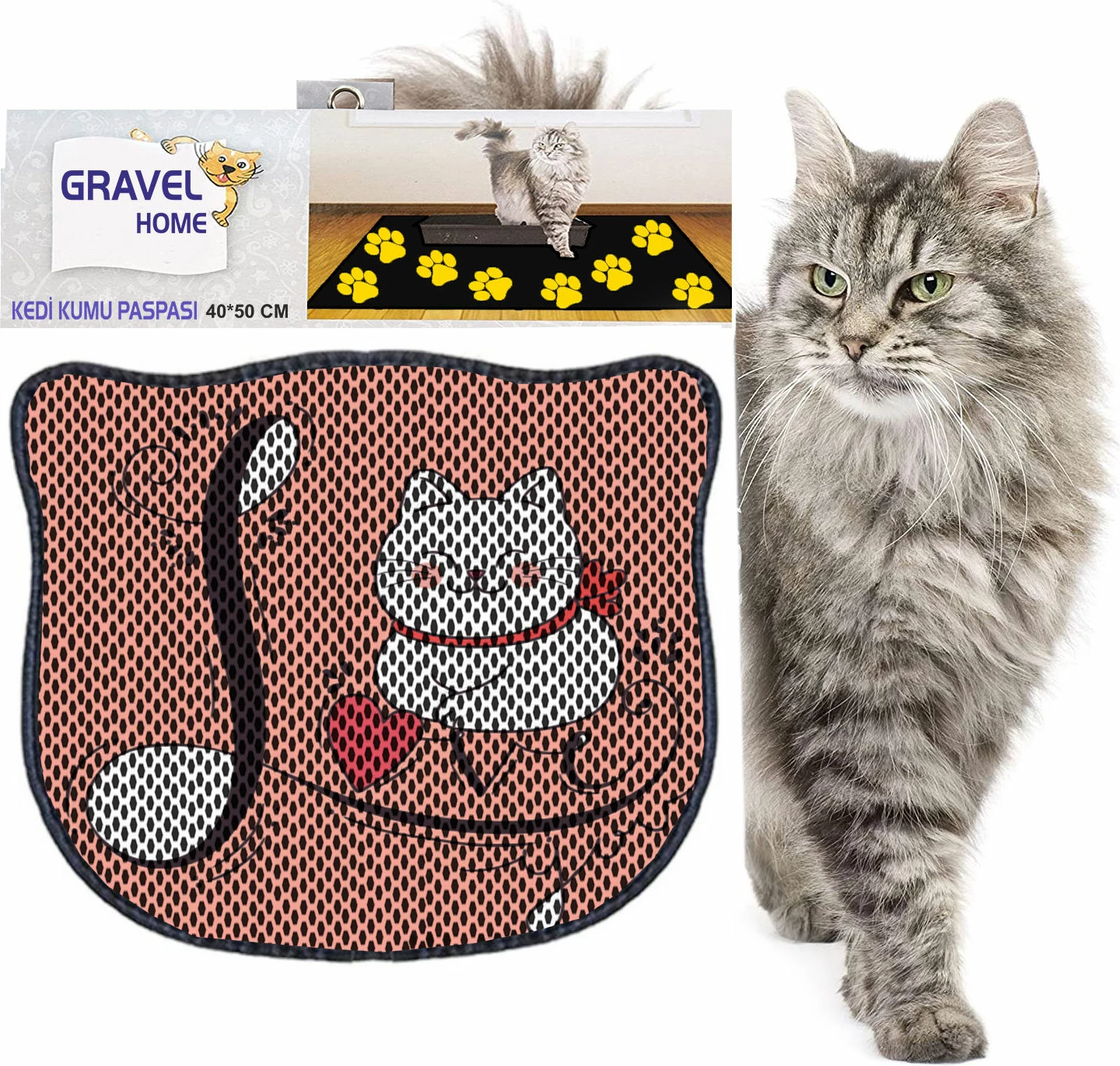Tapet për rërë mace, Paws & Whiskers, Kdkafa0083, shumëngjyrësh, 40x50cm