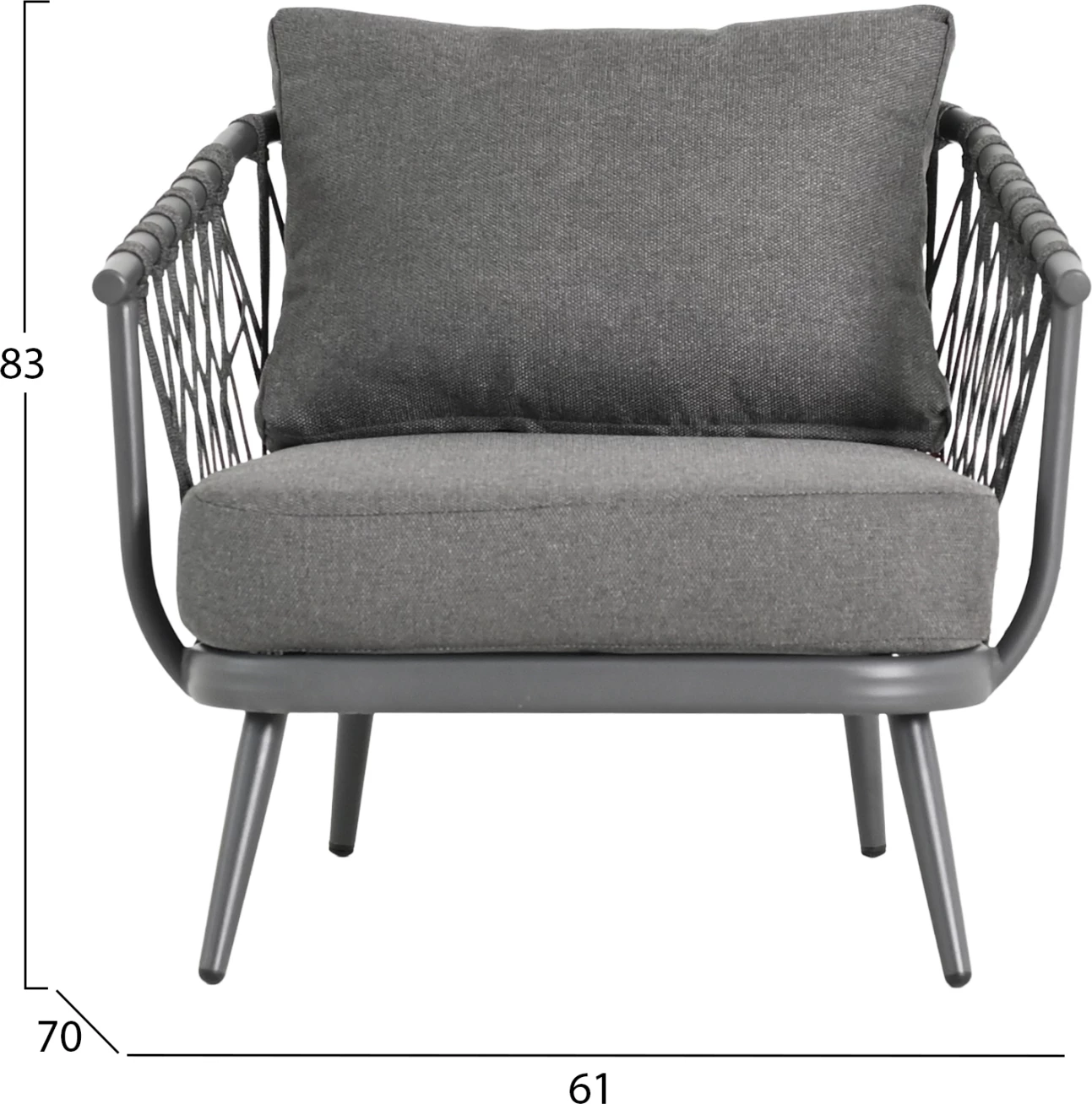 Set lounge për jashtë, 4 vende, WILLA, alumin, litar, jastëkë, ngjyrë gri, FH6505.01