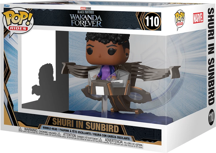 Figurinë koleksionuese Funko Pop! Rides Super Deluxe Marvel Black Panther: Wakanda Forever Shuri in Sunbird #110