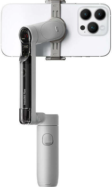 Stabilizator 3-akse për celular, Insta360 Flow, bateri 2900mAh 12h, AI tracking, selfie stick 215mm me tripod, gri
