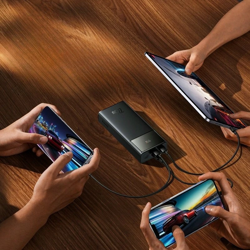 Powerbank Baseus EnerFill FP41 30000mAh 22.5W me display LED, 2x USB-A + USB-C, Black, set me kabllo USB-A në USB-C