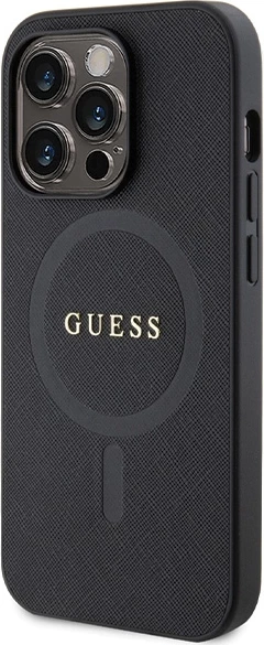 Mbështjellës Guess GUHMP14LPSAHMCK për iPhone 14 Pro, Saffiano MagSafe, i zi