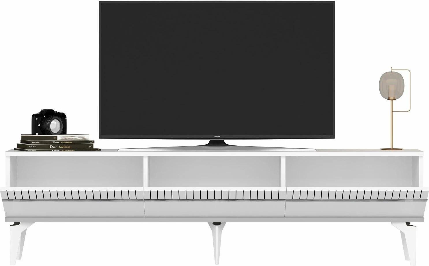 Komodë për TV, Skye Decor, ngjyrë e bardhë dhe argjend