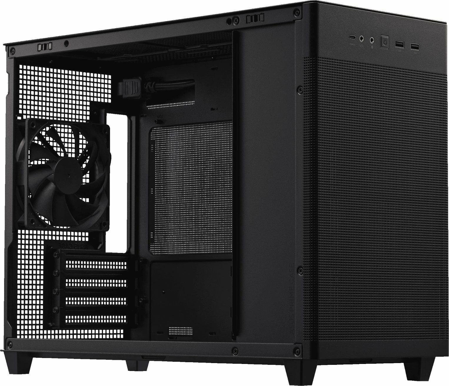 Kasë Asus Prime AP201 (90DC00G0-B39000) Micro-ATX/Mini-ITX Mini Tower, USB Type-C, pa furnizues rryme, e zezë