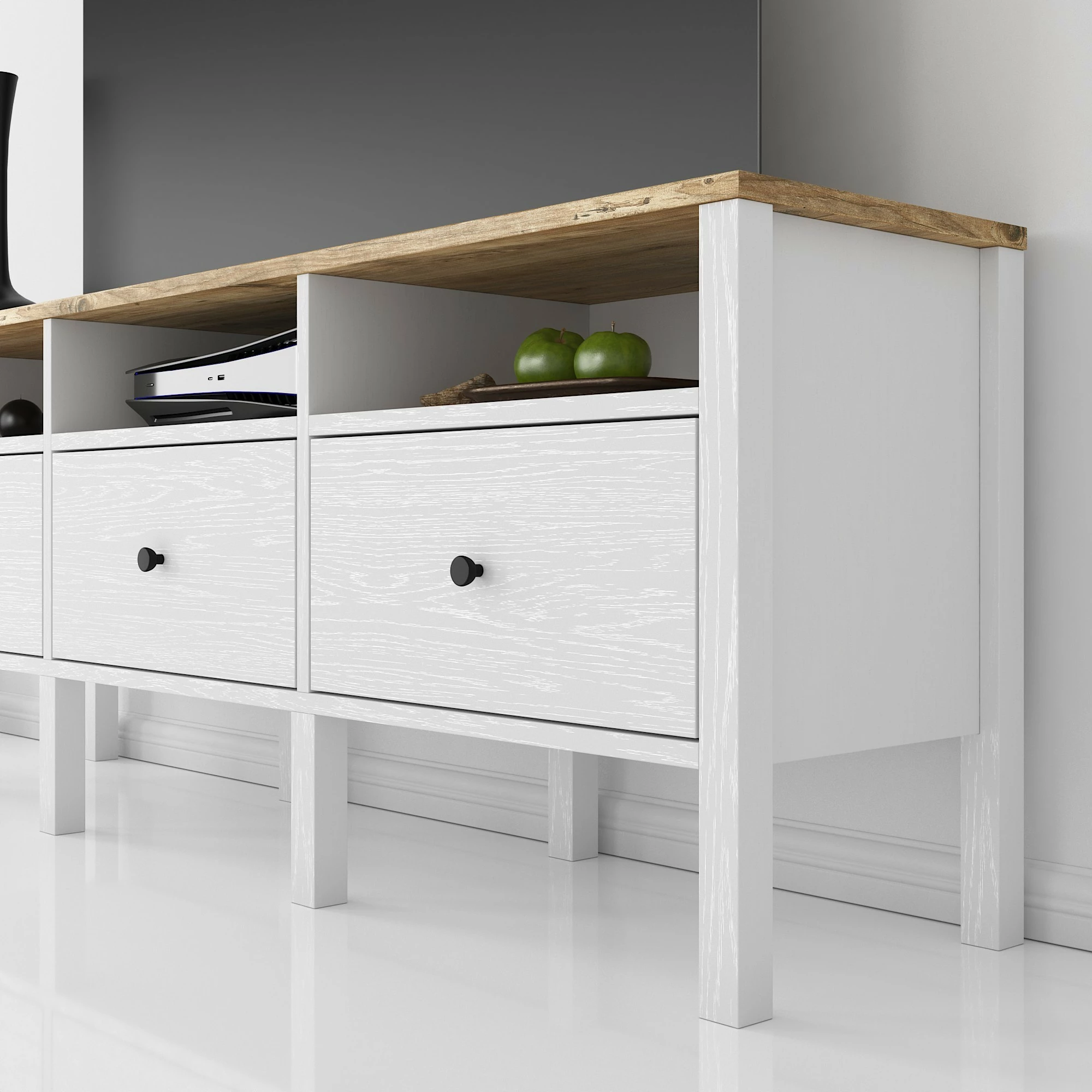 Komodë TV Hanah Home, FRN-10003, ngjyrë druri dhe e bardhë, 150x57x35 cm