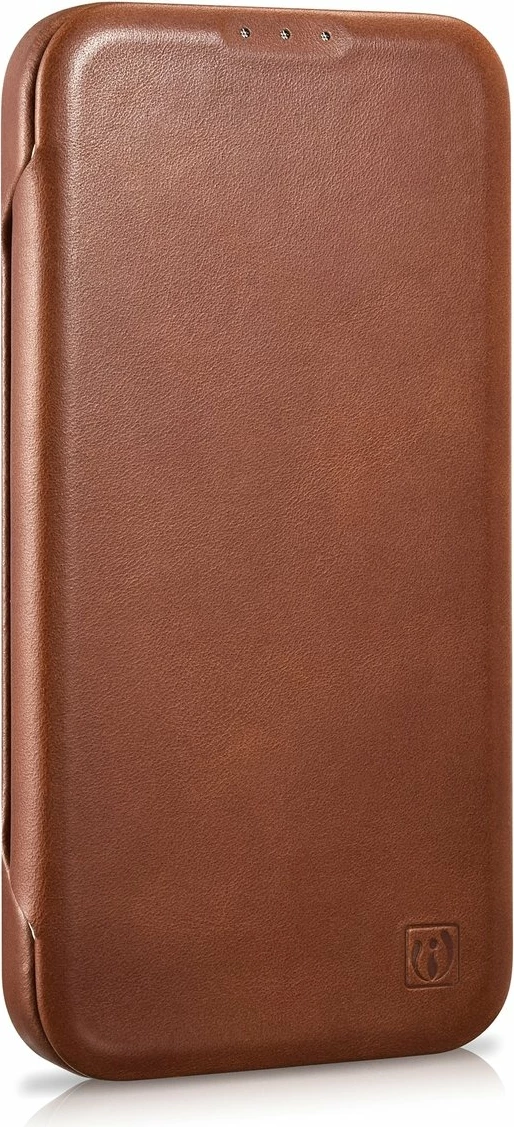 Mbështjellës iCarer Oil Wax Premium Leather Folio për iPhone 14 Plus, MagSafe, kafe