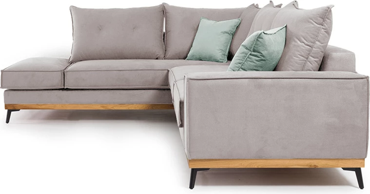 Kënd divani Luxury II, këndi i djathtë, pëlhurë, elefant-ciel, 290x235x95 cm