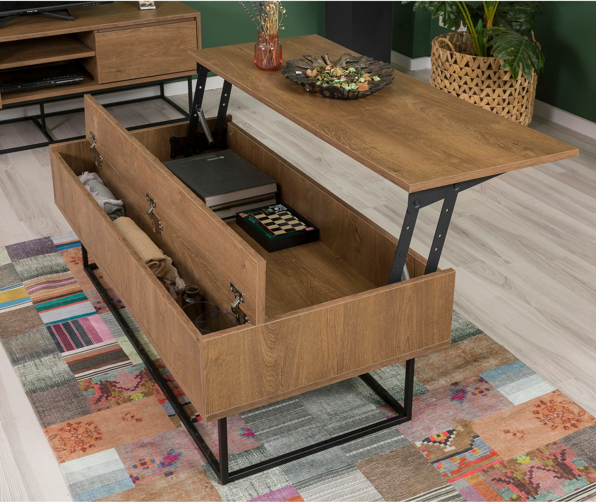 Set mobiljesh për dhomë dite, Skye Decor, Laxus Takım 5, ngjyrë arre dhe e zezë