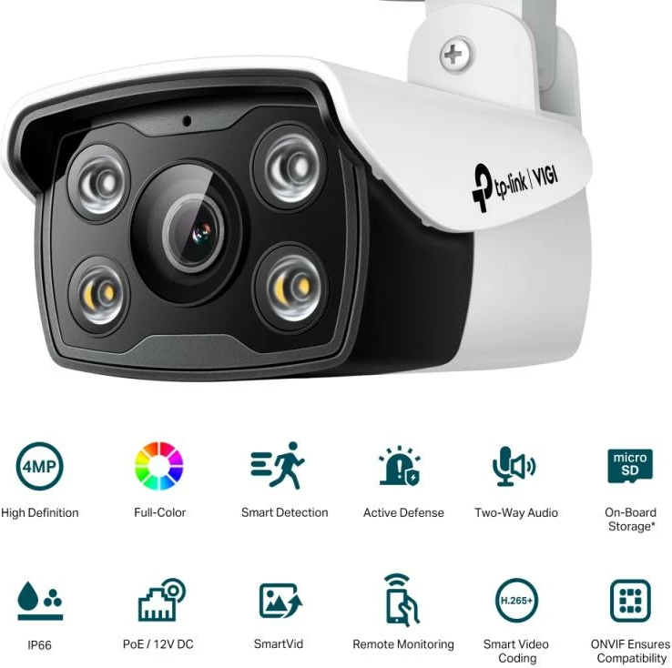 Kamerë IP, TP-Link VIGI C340, 4MP, lente 4mm, bardh e zi
