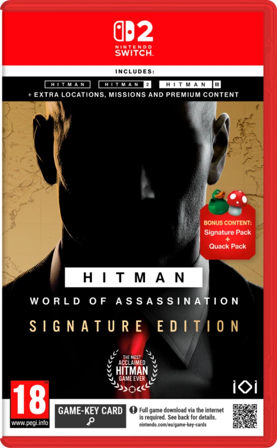 Lojë, IO Interactive, HITMAN World of Assassination Signature Edition për Nintendo Switch 2, me Signature Pack + Quack Pack