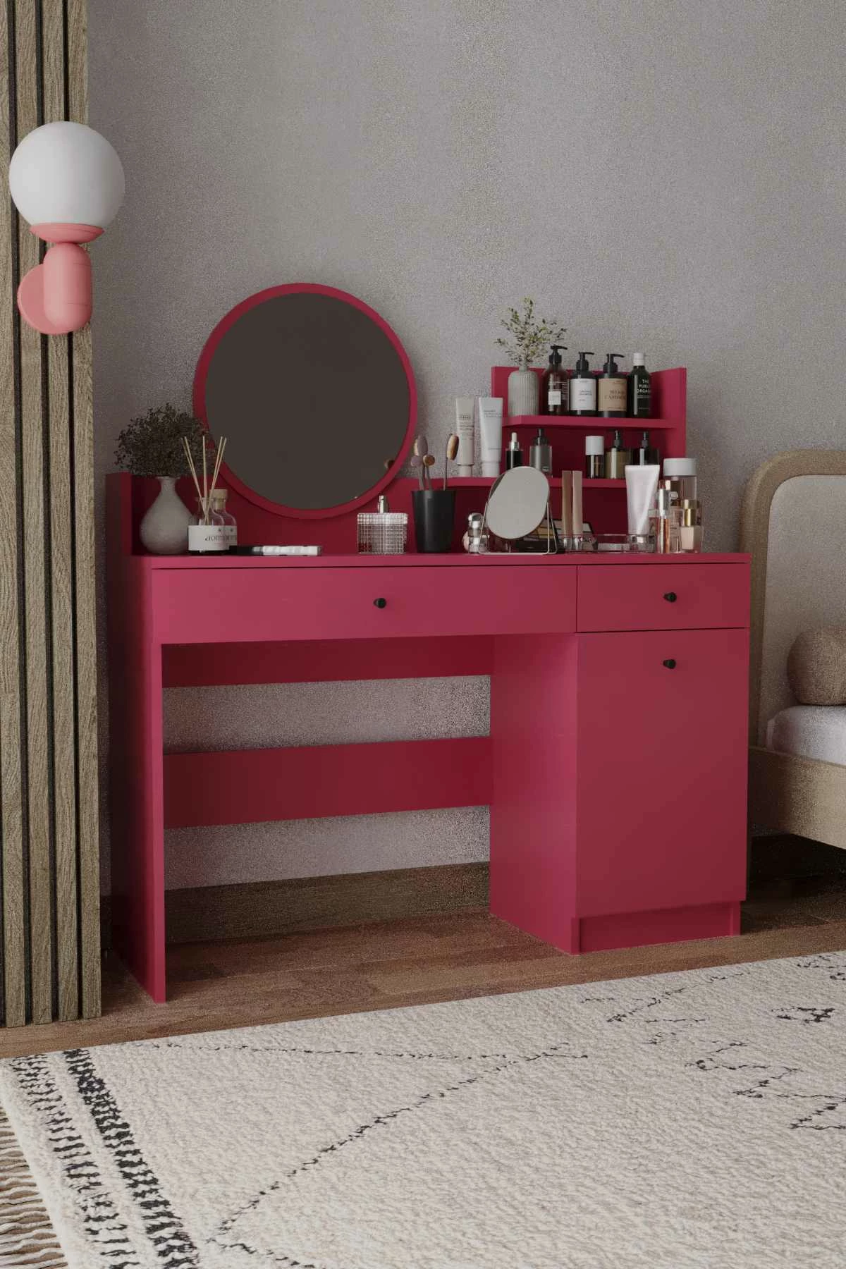 Tavolinë grimi Skye Decor, Harmony 2, rrumbullake, ngjyrë mjedre