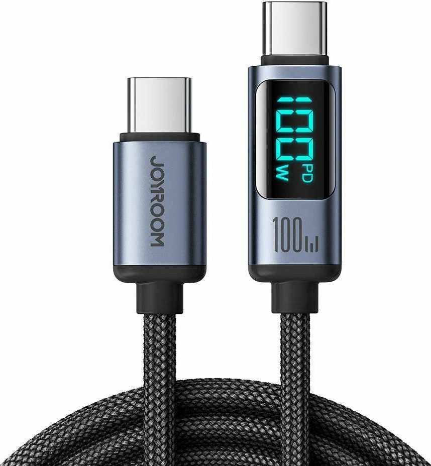 Kabllo USB-C–USB-C Joyroom S-CC100A16 100W 1.2 m me ekran LED, e zezë