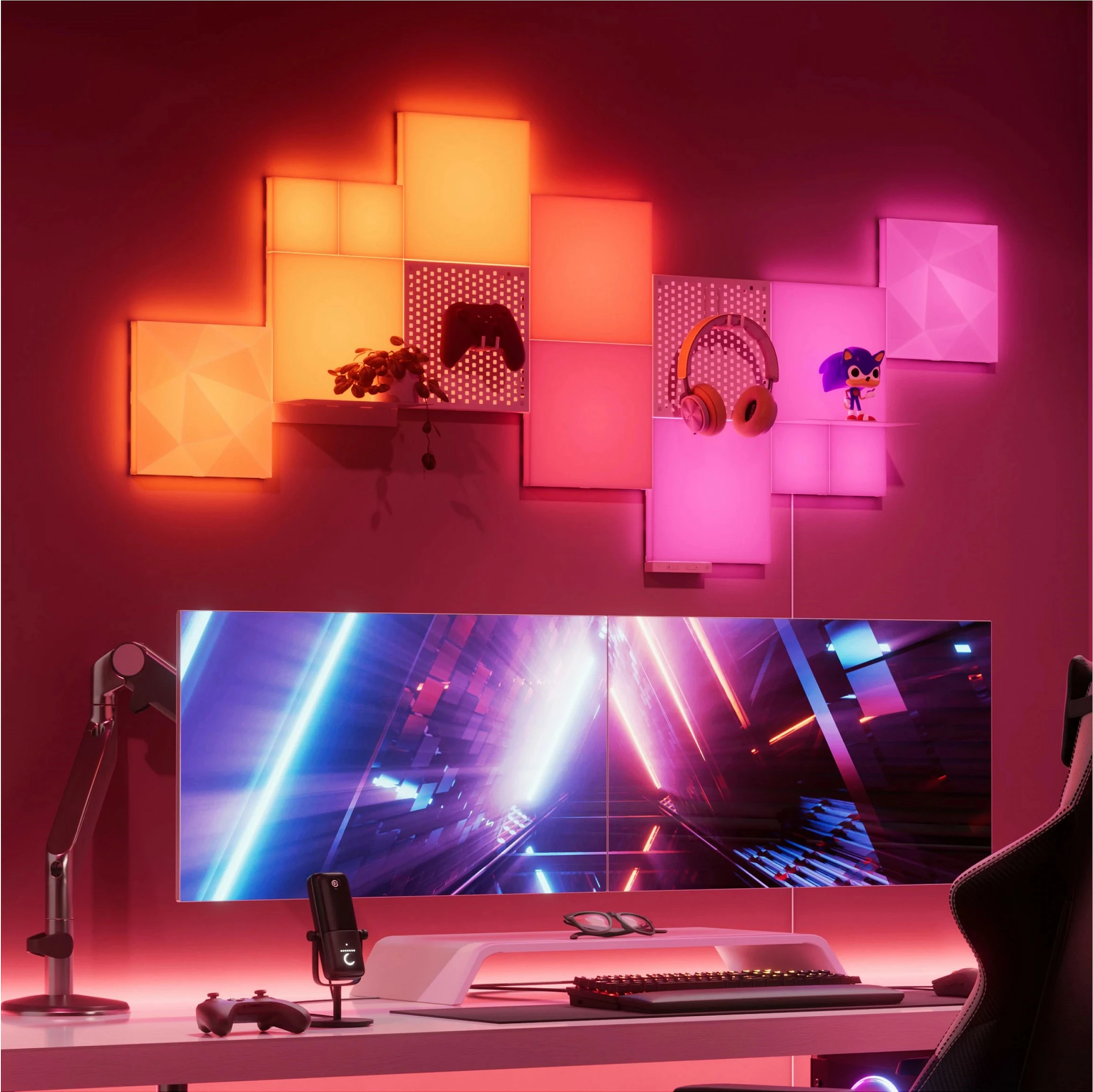 Panel dritash smart Nanoleaf Blocks Textured Squares Expansion Pack, 2 copë, RGB, dimmable, katror, blu