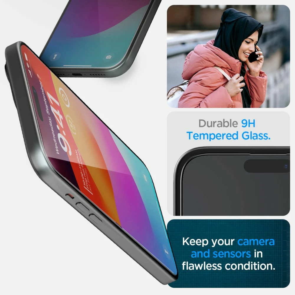 Xham i temperuar Spigen Glas.tR EZ Fit FC për iPhone 15 Plus, 2 copë, Zi