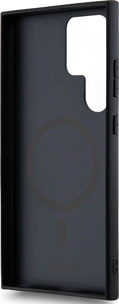 Mbështjellës DKNY Leather Pattern Metal Logo MagSafe për Samsung Galaxy S24 Ultra, zi