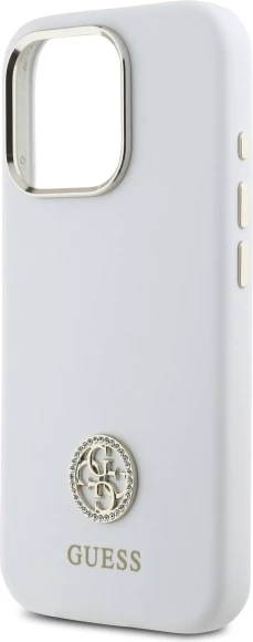 Mbështjellës Guess Silicone Logo Strass 4G për iPhone 16 Pro Max, Bardhë