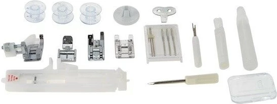 Makinë qepëse, Łucznik Malwina 2070, 63 qepje, 36 shkronja/numra, rregullim gjatësie/gjerësie, ekran elektronik, krah i lirë, e bardhë, me aksesorë