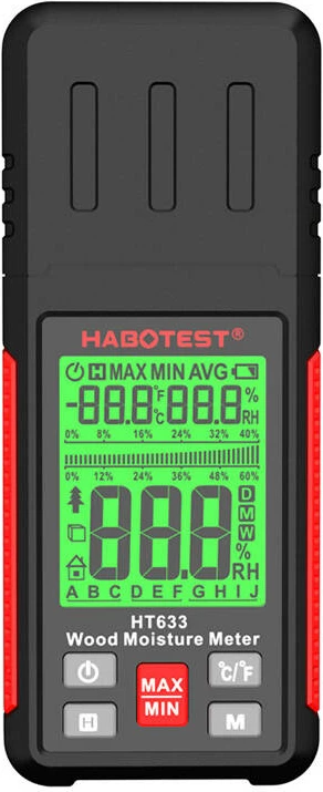 Matës lagështie Habotest HT633 për dru dhe materiale të tjera, i zi